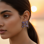 将图像加载到图库查看器中， Amethyst Stud Earrings in Silver | Flower Design | For Women
