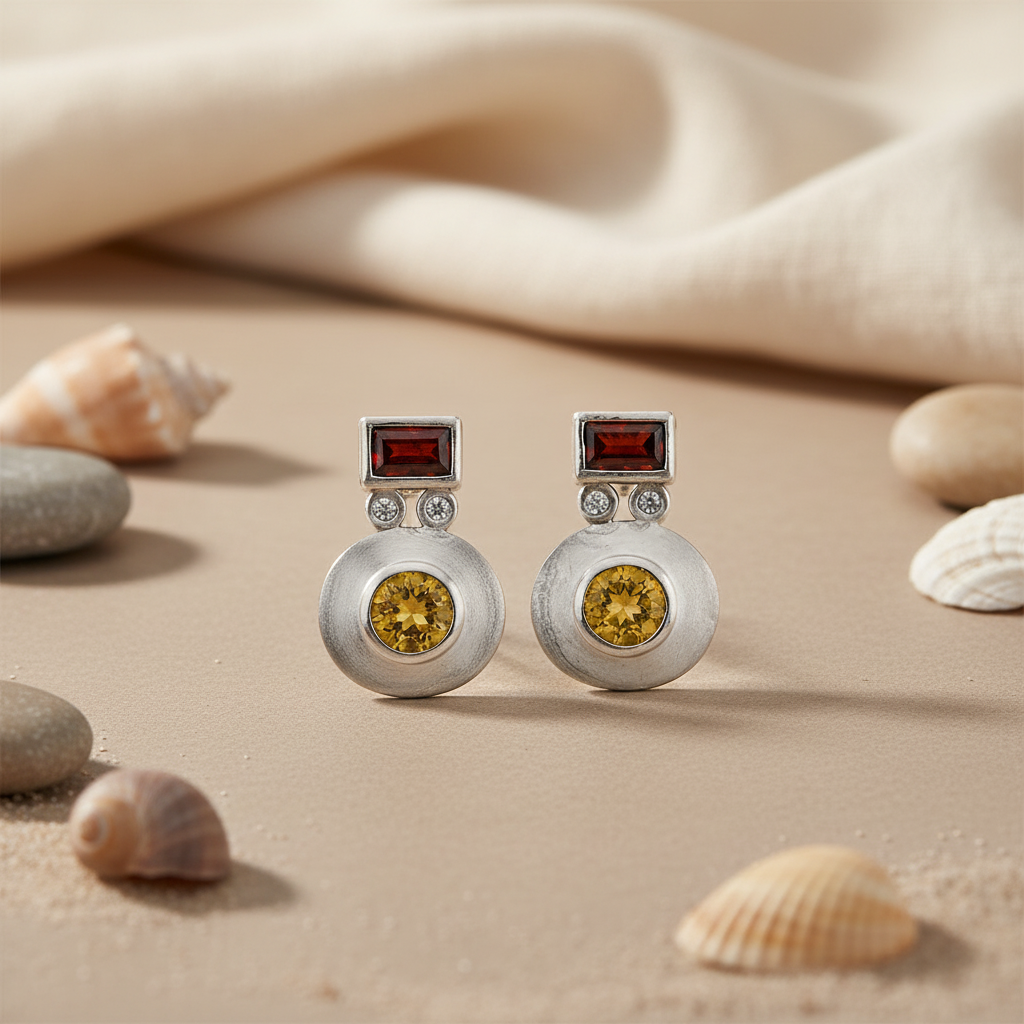 925 Silver Citrine & Garnet Earrings for Women | Gemstone Jewelry