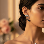 Load image into Gallery viewer, Silver Sapphire Stud Earrings for Women | Floral Design Jewelry
