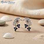 Load image into Gallery viewer, Silver Sapphire Stud Earrings for Women | Floral Design Jewelry
