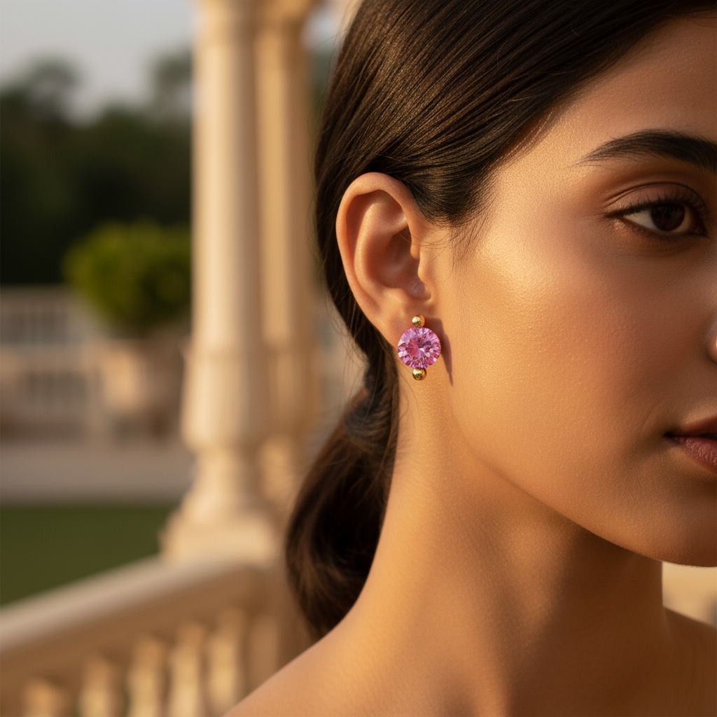 Pink Gemstone Stud Earrings | gold plating Plated Jewelry for Women