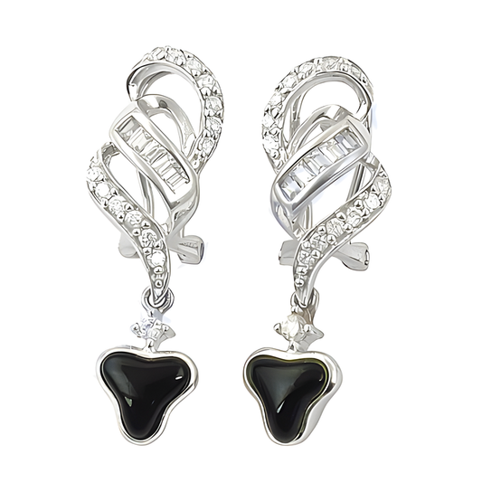 Hot! Dazzling Black Onyx & CZ Gemstone Silver Earrings