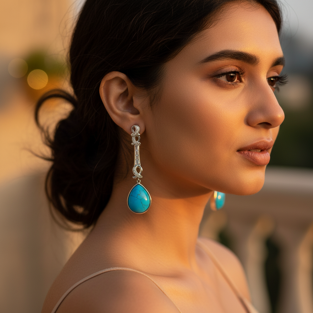 925 Silver Turquoise Drop Earrings for Women | Dangle Jewelry