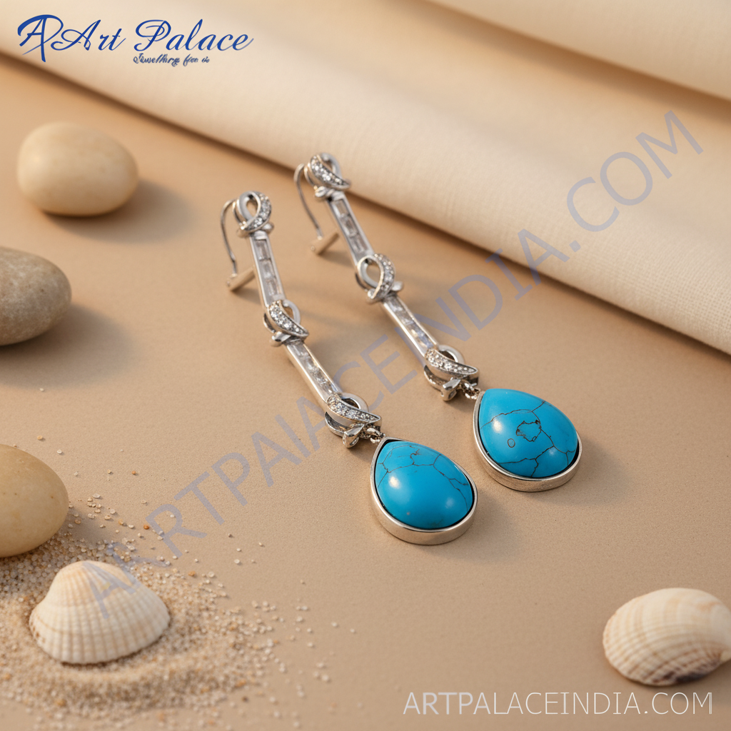 925 Silver Turquoise Drop Earrings for Women | Dangle Jewelry