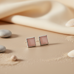Load image into Gallery viewer, Silver Square Stud Earrings with Red Stone | Women's Fashion Jewelry
