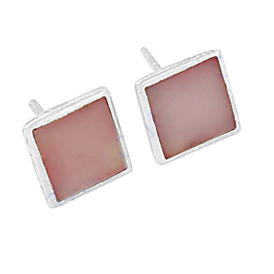 Silver Square Stud Earrings with Red Stone | Women's Fashion Jewelry
