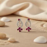 Load image into Gallery viewer, Ruby &amp; Diamond Stud Earrings - Silver Jewelry for Women
