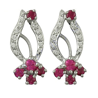 Ruby & diamond stud earrings   silver jewelry for women