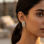 Load image into Gallery viewer, 925 Silver Leaf Stud Earrings | Diamond-Accented Jewelry for Women
