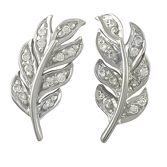 Leaf Design Cubic Zirconia Silver Earrings