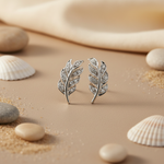 Load image into Gallery viewer, 925 Silver Leaf Stud Earrings | Diamond-Accented Jewelry for Women
