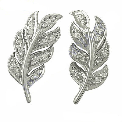 925 silver leaf stud earrings | diamond accented jewelry for women