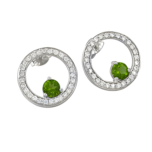 Pretty Cubic Zirconia & Peridot Zircon Gemstone Silver Earrings