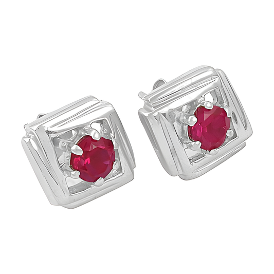 Handcreated Red Cubic Zirconia Gemstone Silver Earring