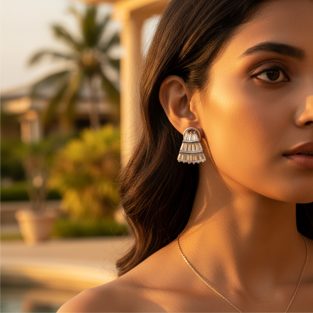 Silver Baguette Cut Stud Earrings for Women | Daily Wear Jewelry