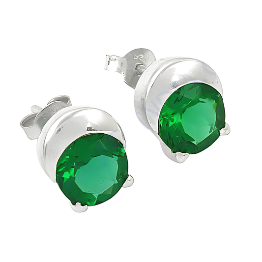 Impressive Green Cubic Zirconia Gemstone Silver Earrings