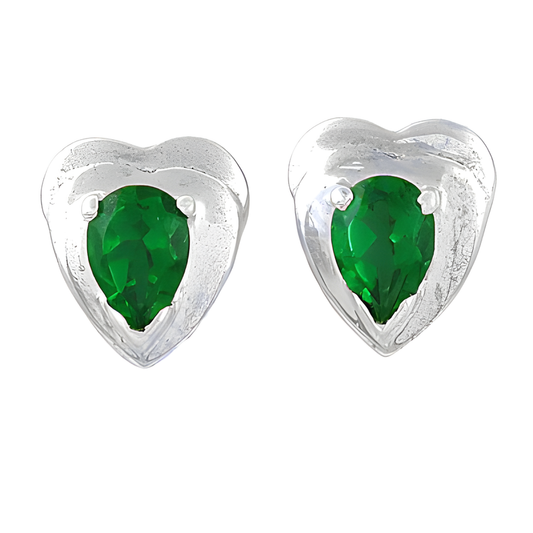 Cute Heart Style Green Cubic Zirconia Gemstone Silver Earrings