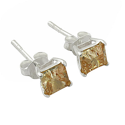 925 Silver Citrine Stud Earrings | Square Cut | Women's Gift