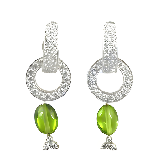 Genuine Cubic Zirconia & Peridot Gemstone Silver Earrings