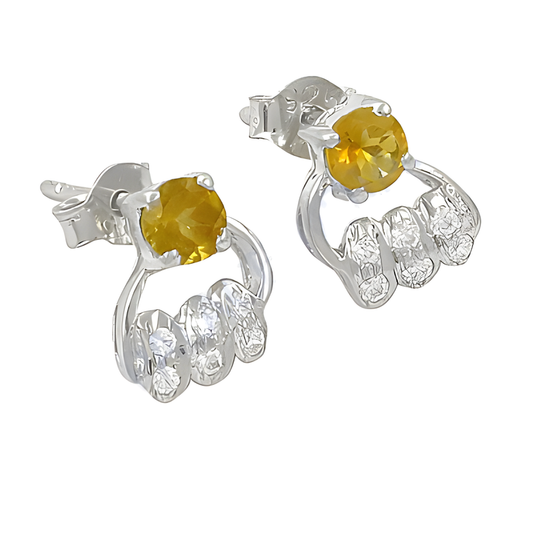 Ingenious Citrine & Cubic Zirconia Gemstone Silver Earrings