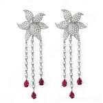 Load image into Gallery viewer, Silver Flower Earrings with Ruby Drops | Women's Dangle Earrings
