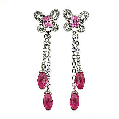 Silver dangle earrings with pink gemstones | women's jewelry gift