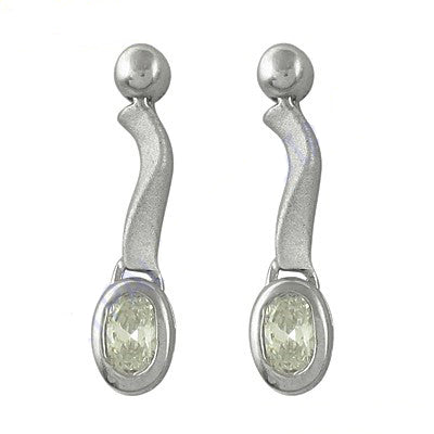 Silver dangle earrings with green stone for women | daily wear