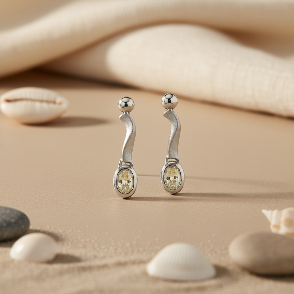 Silver Dangle Earrings with Green Stone for Women | Daily Wear