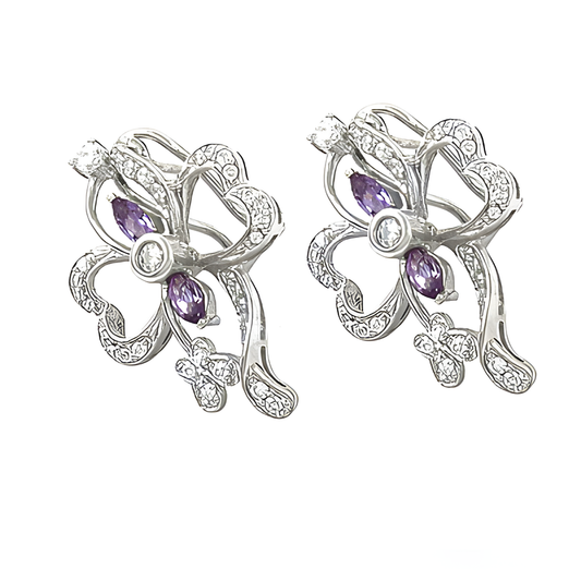 Delicate Design Amethyst & Cubic Zirconia Gemstone Silver Earrings