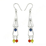 将图像加载到图库查看器中， 925 Silver Geometric Drop Earrings with Gemstone Accents

