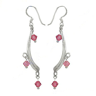 925 silver pink crystal earrings for women | dangle jewelry
