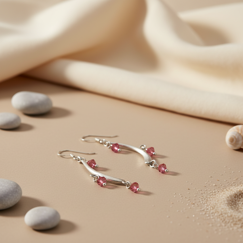 925 Silver Pink Crystal Earrings for Women | Dangle Jewelry