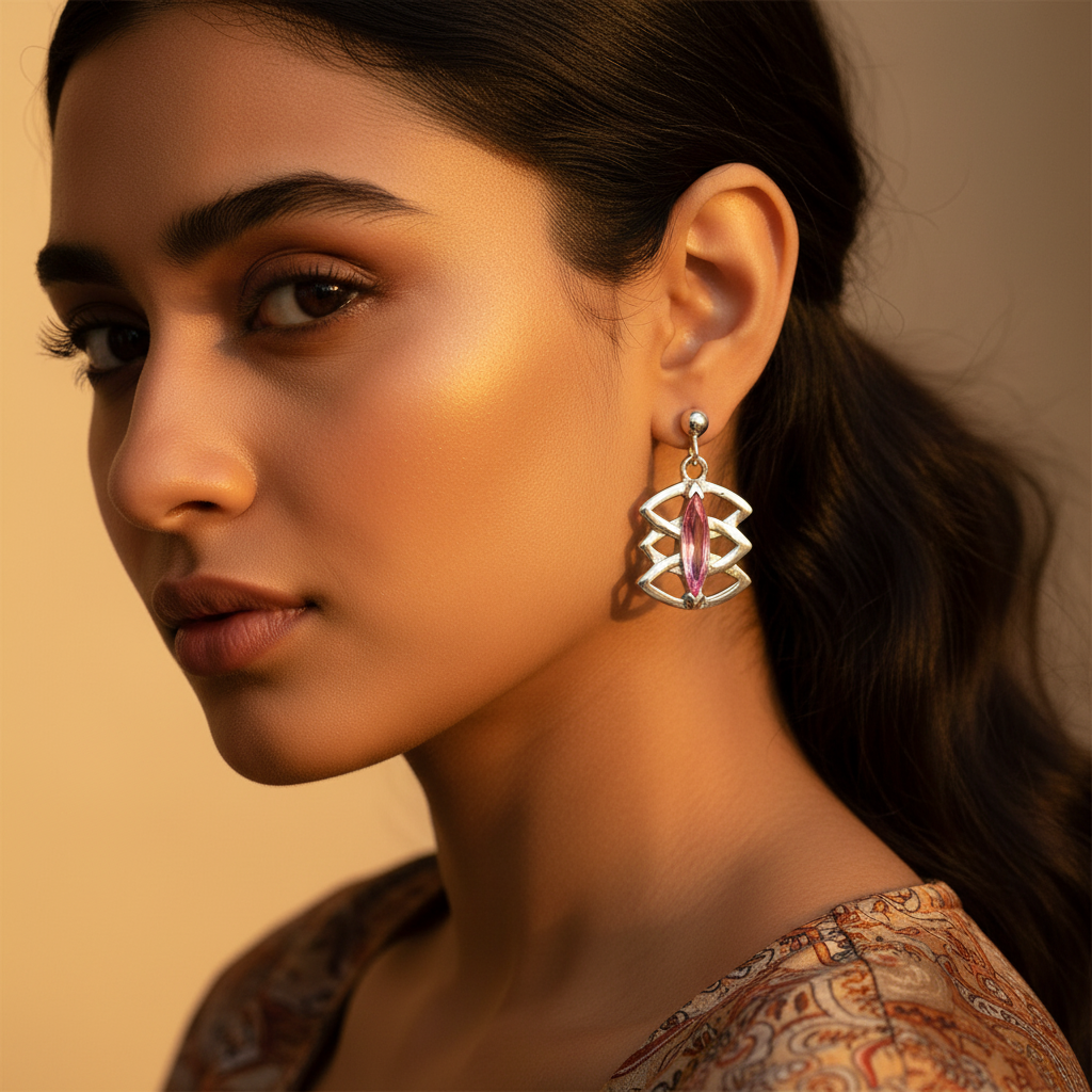 925 Silver Pink Gemstone Drop Earrings for Women | Gift