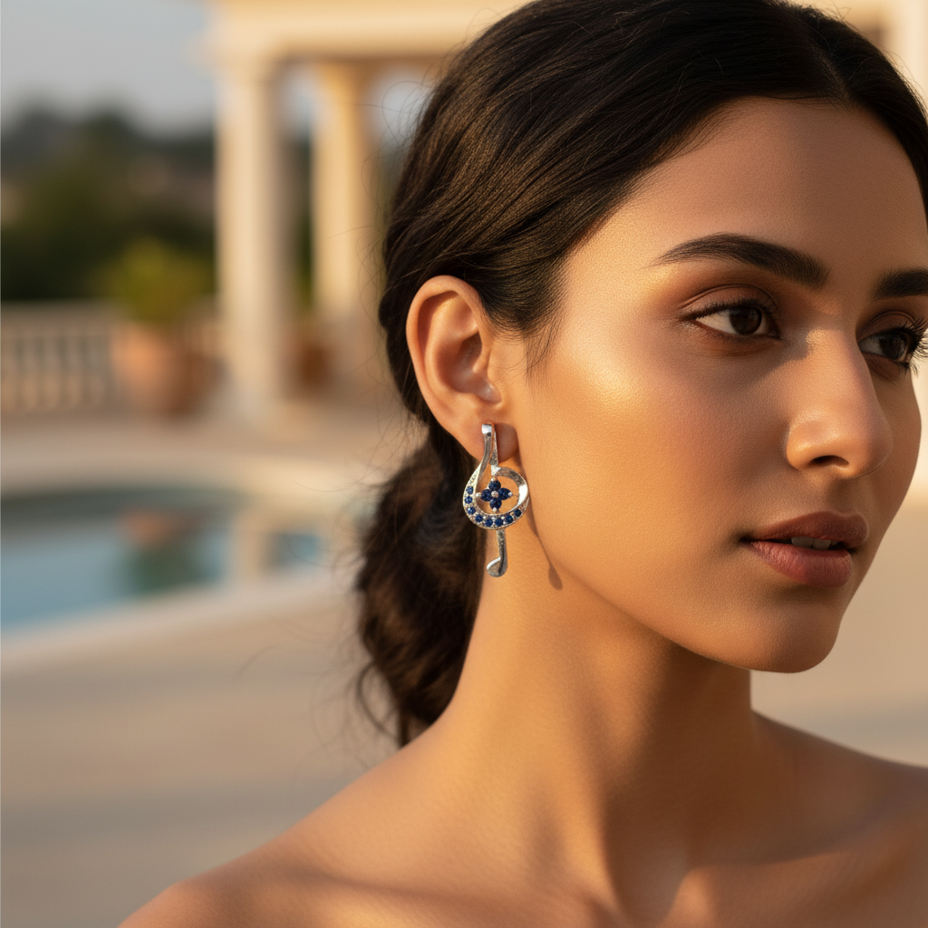 925 Silver Sapphire Flower Stud Earrings for Women | Gift