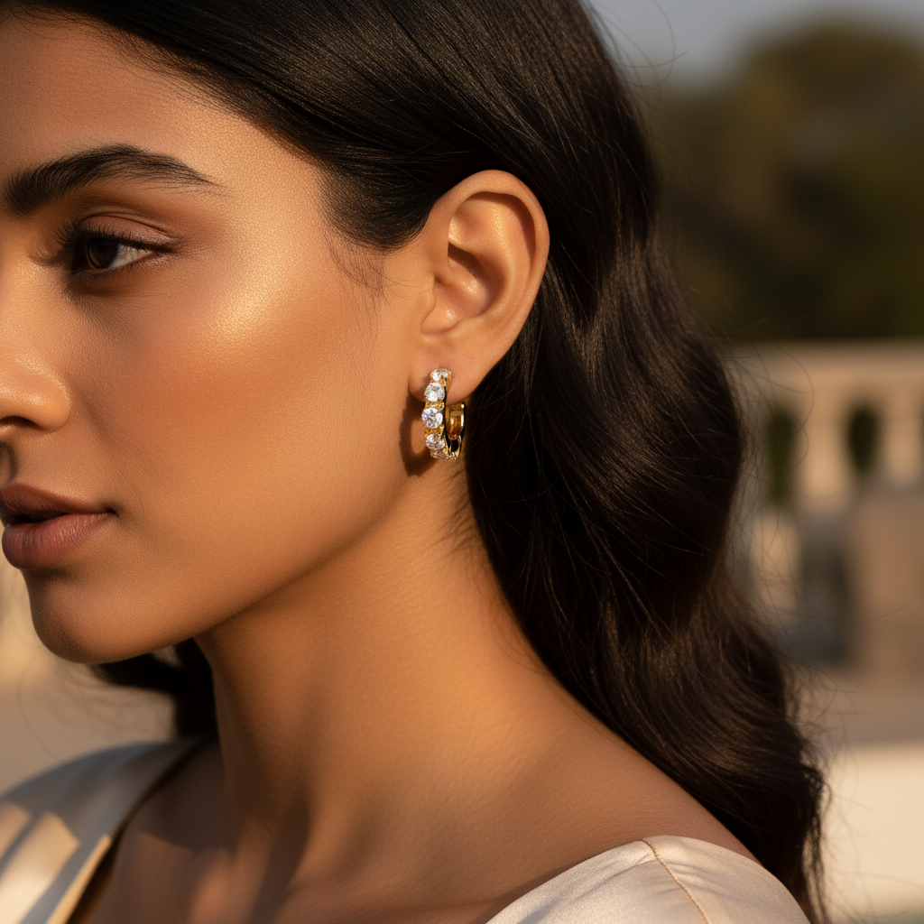 gold plating Hoop Cubic Zirconia Earrings for Women | Dainty Jewelry