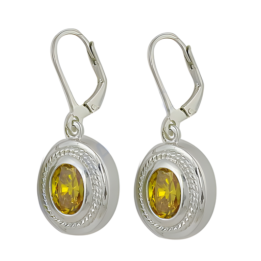 Indian Designer Yellow Cubic Zirconia Gemstone Silver Earrings