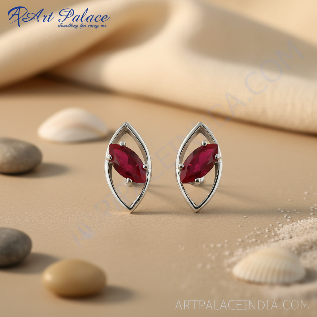 Silver Ruby Stud Earrings for Women | Gemstone Jewelry Gift