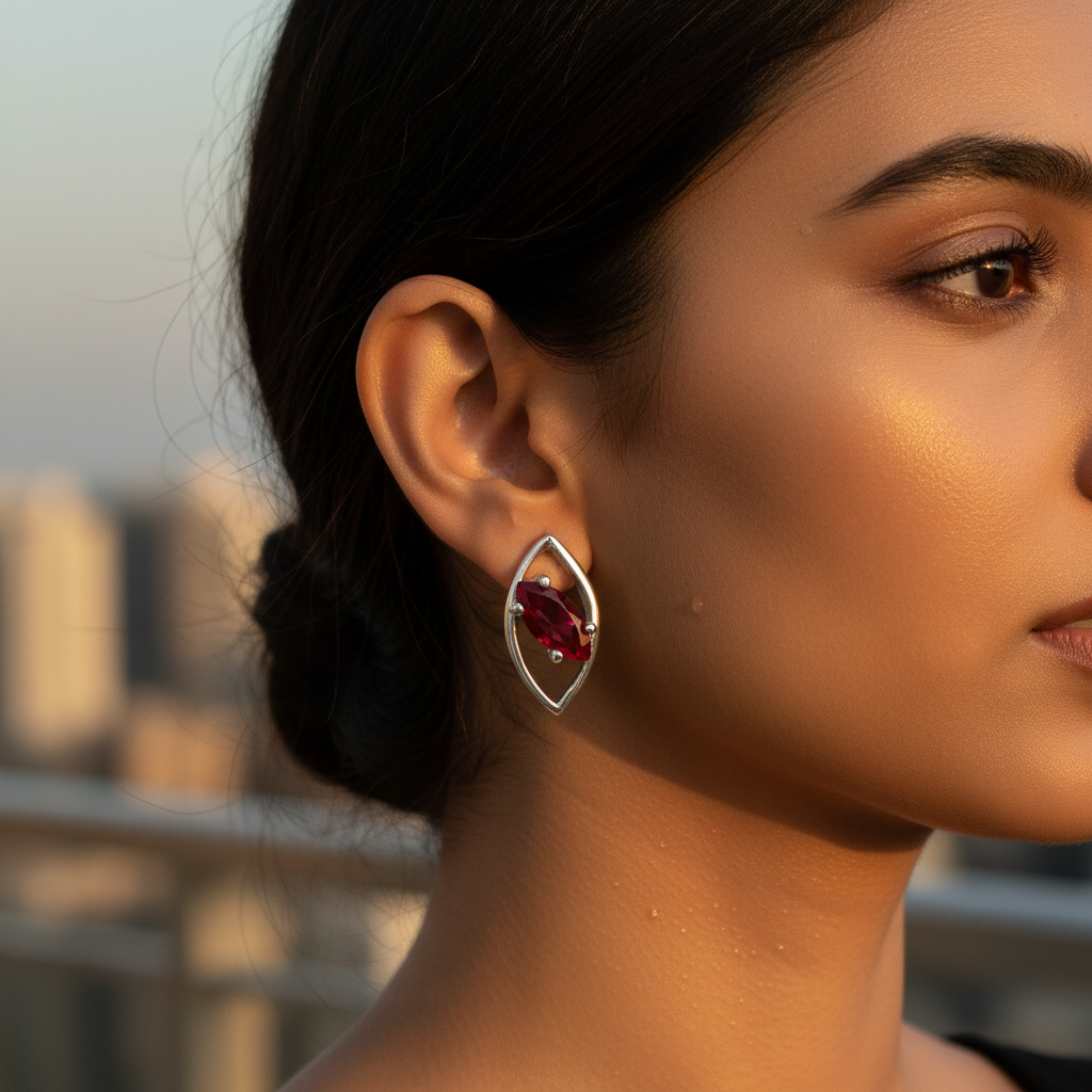 Silver Ruby Stud Earrings for Women | Gemstone Jewelry Gift