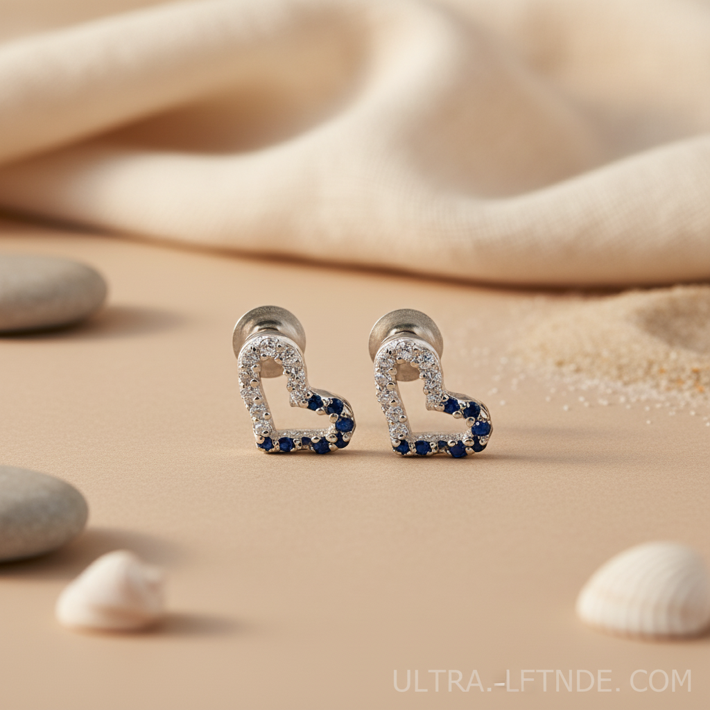 925 Silver Heart Stud Earrings with Blue Gemstones | Women's Jewelry