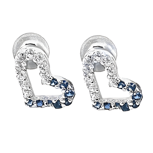 Lovely Heart Shape Cubic Zirconia & Iolitezirconia Gemstone Silver Earrings