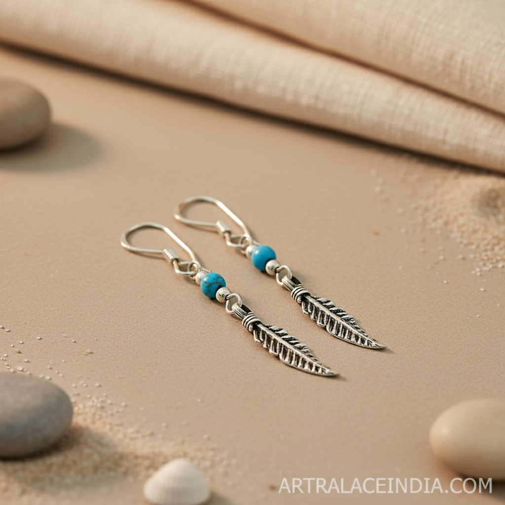 925 Silver Turquoise Feather Earrings for Women | Dangle Earrings