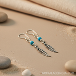 Load image into Gallery viewer, 925 Silver Turquoise Feather Earrings for Women | Dangle Earrings
