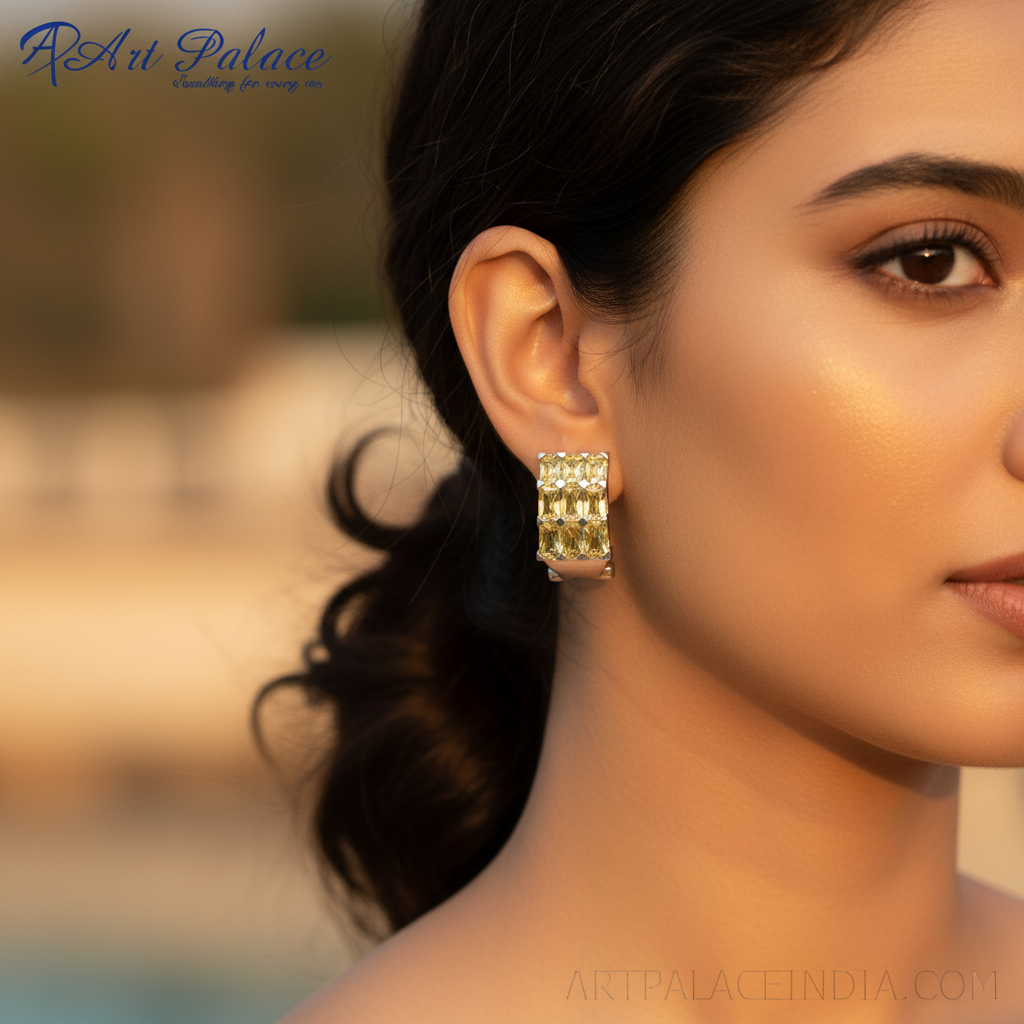 银色黄色宝石耳钉 | 女士时尚首饰