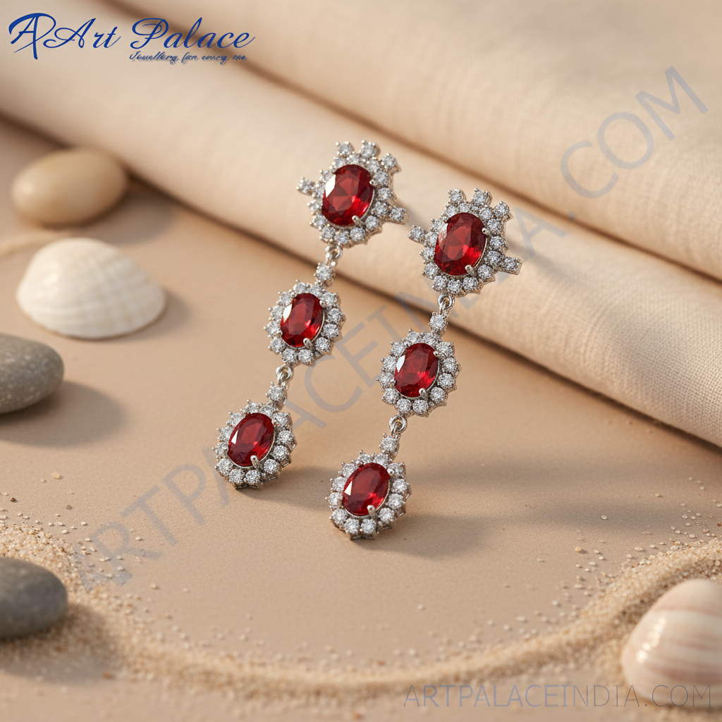 Silver Ruby Drop Earrings for Women | Statement Jewelry