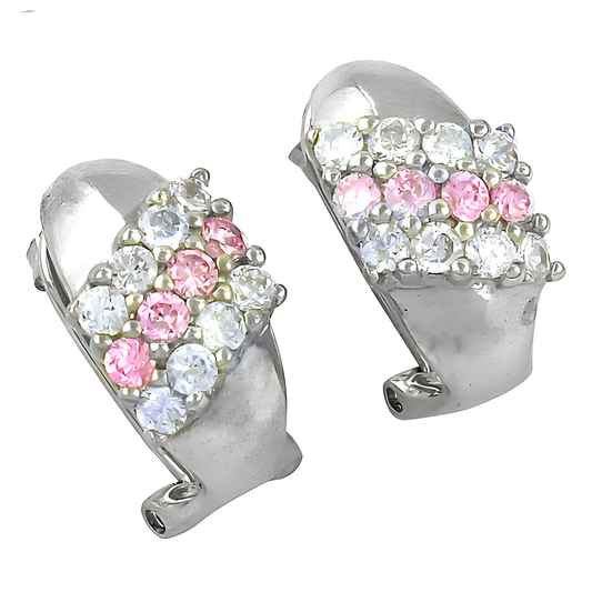 Handmade Cubic Zirconia & Pink Cubic Zirconia Gemstone Silver Earrings