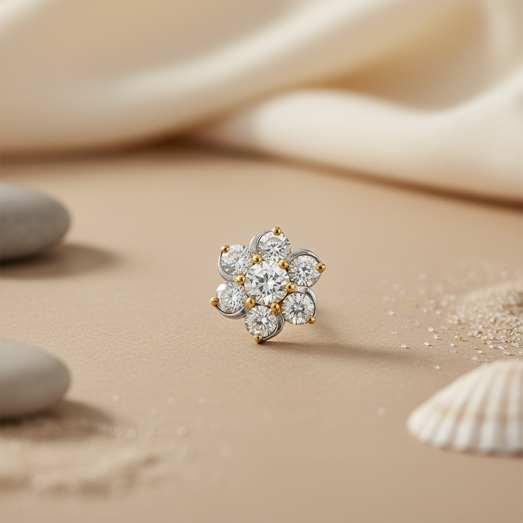 gold plating Diamond Flower Stud Earrings | Women's Floral Jewelry