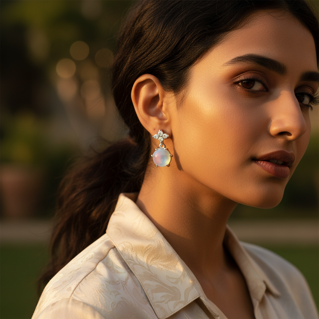 925 Silver Moonstone Stud Earrings for Women | Dainty Jewelry