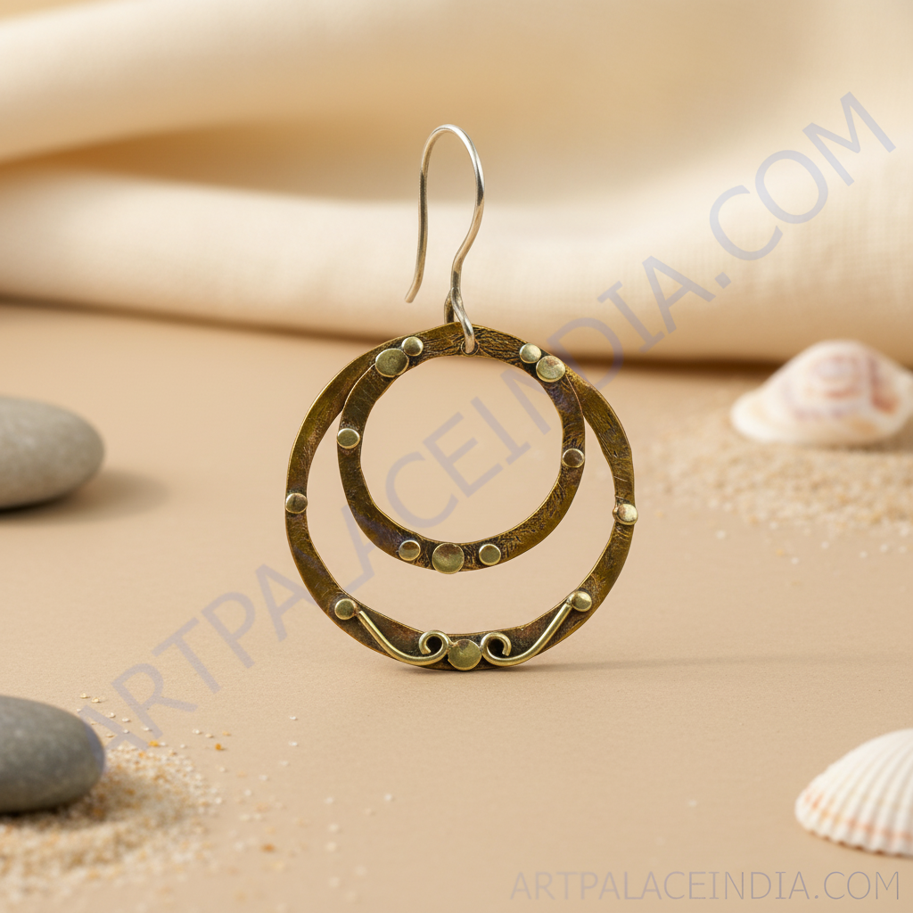 Brass circle drop earrings | handmade bohemian jewelry for women