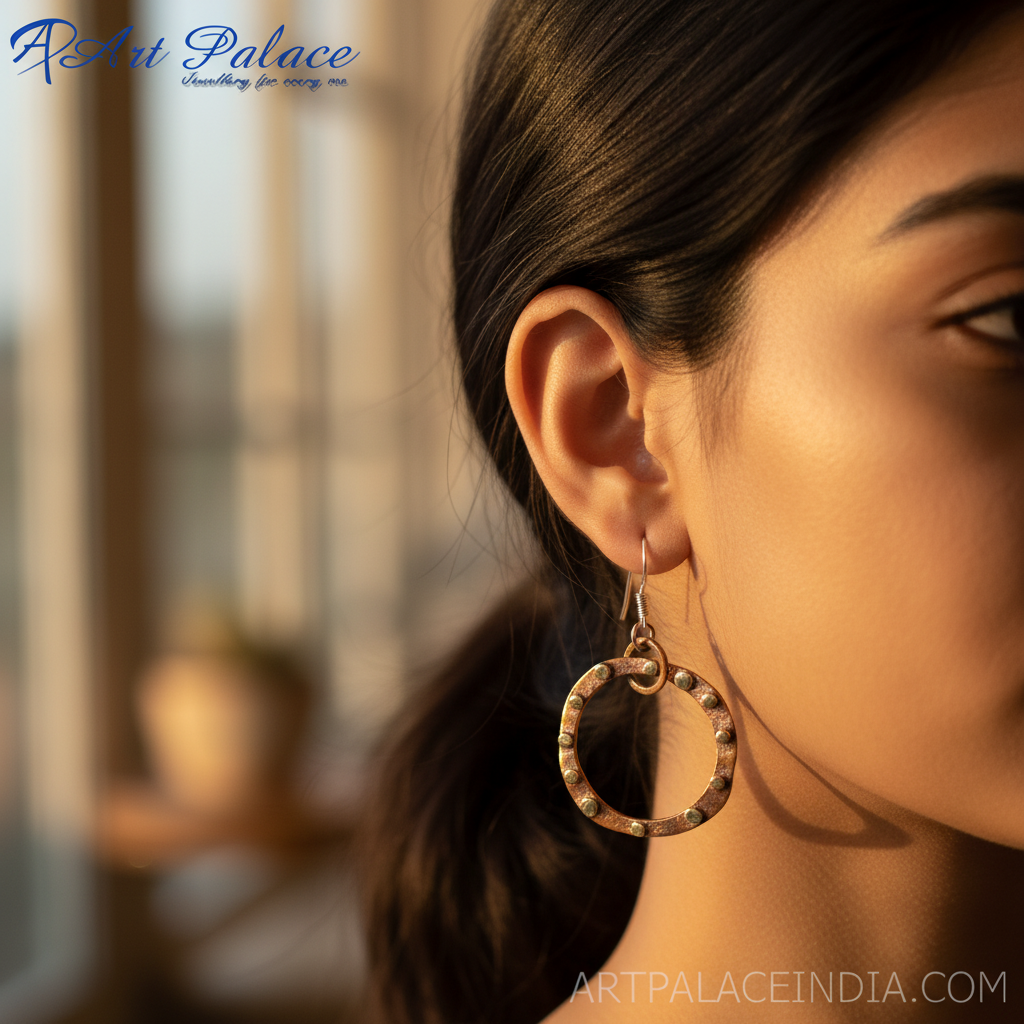 Copper Hoop Earrings with gold plating Accents | Unique Jewelry Gift