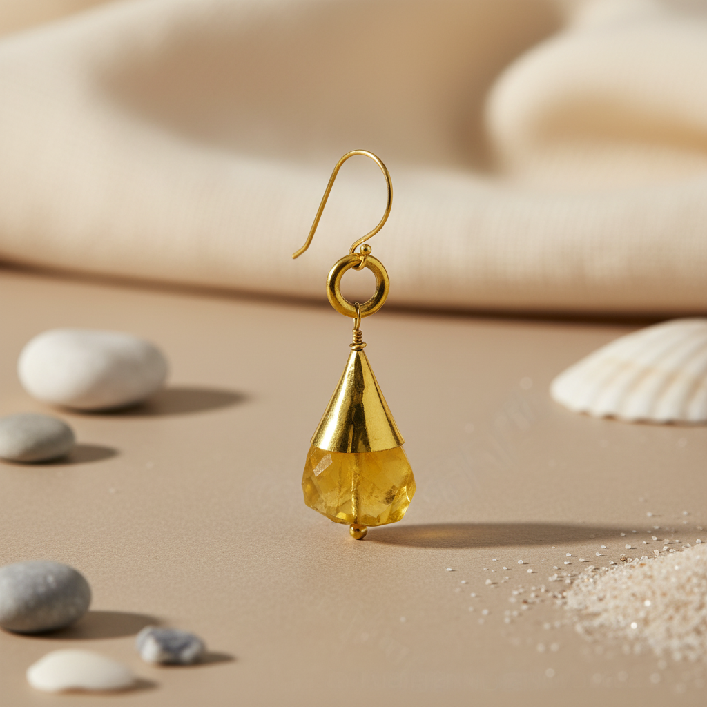 gold plating Teardrop Earrings with Citrine Stone | Dangle Earrings for Women